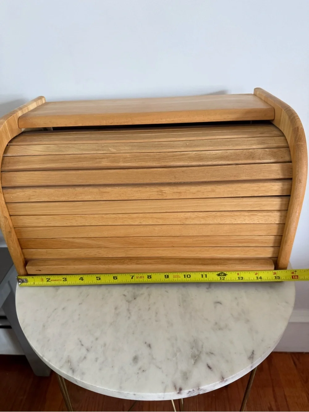 Vintage Oak Wooden Roll Top Bread Box Keeper Farmhouse Country Granny Cottage